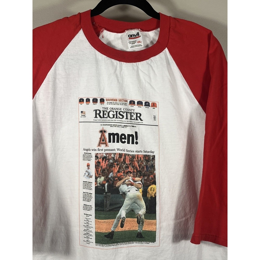 Vintage Y2K Anvil Anaheim Los Angeles Angels Raglan Shirt Size 2XL XXL FLAWS